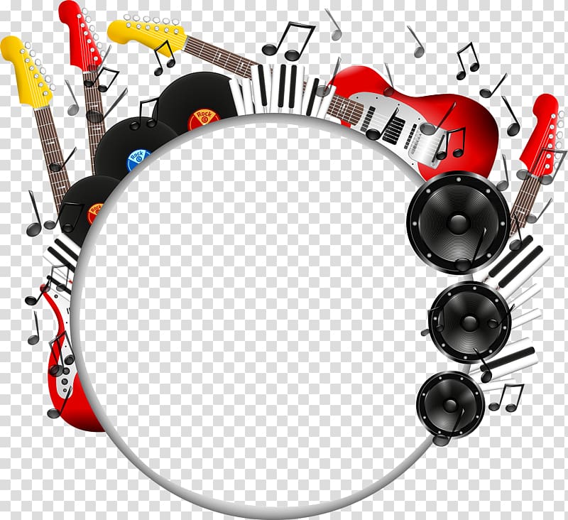 cartoon color guitar sound and creative promotional circular plate transparent background PNG clipart