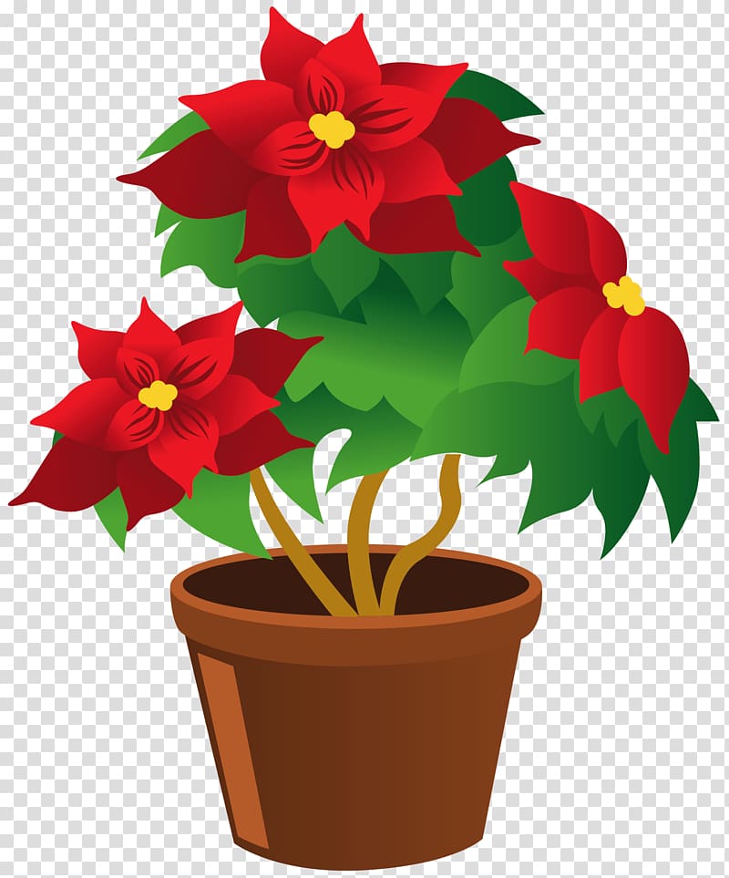 red poinsettias in brown pot illustration, Plant Thumbnail , Poinsettia Pot transparent background PNG clipart