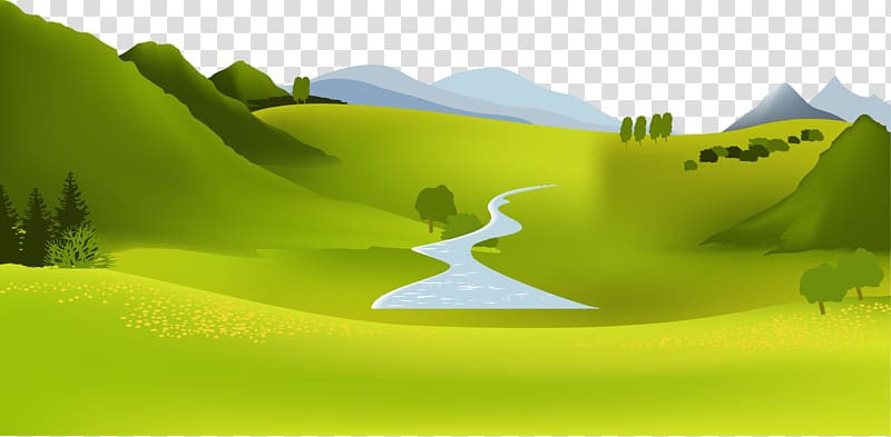 green open field illustration, Mountain river Landscape, Forest transparent background PNG clipart