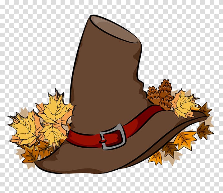 brown hat with red hat belt illustration, Pilgrim\'s hat Thanksgiving , Brown Pilgrim Hat transparent background PNG clipart
