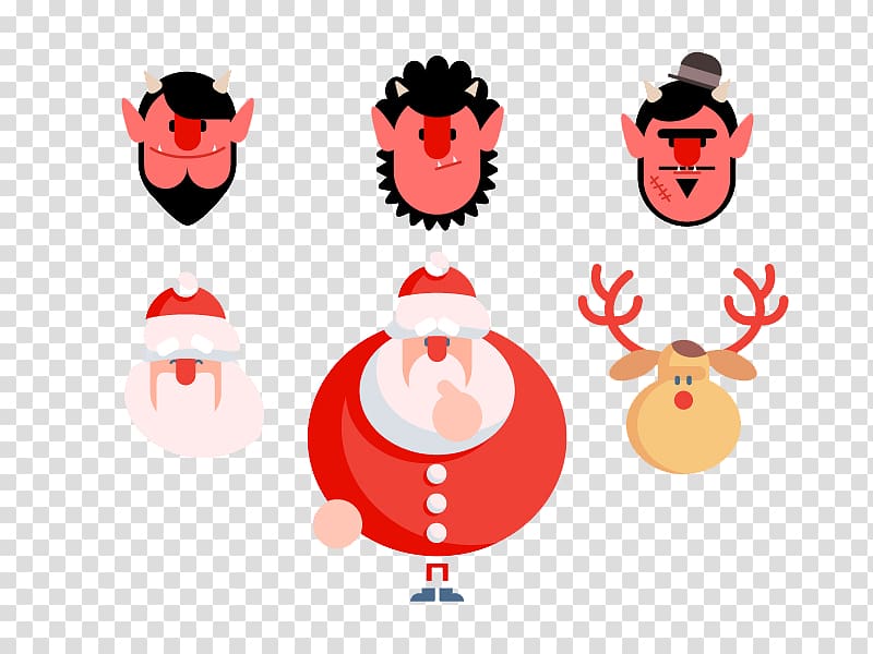 Santa Claus Christmas tree Illustration, Flat Santa Claus with the devil transparent background PNG clipart