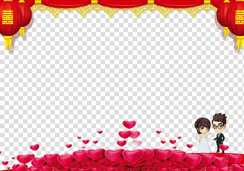 newlywed standing on heart platform illustration, Wedding invitation, Wedding background material transparent background PNG clipart
