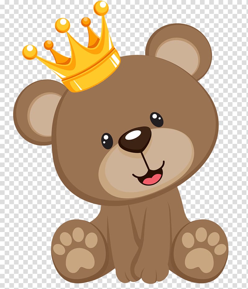 brown bear with crown illustration, Teddy bear Baby shower Infant , topo transparent background PNG clipart
