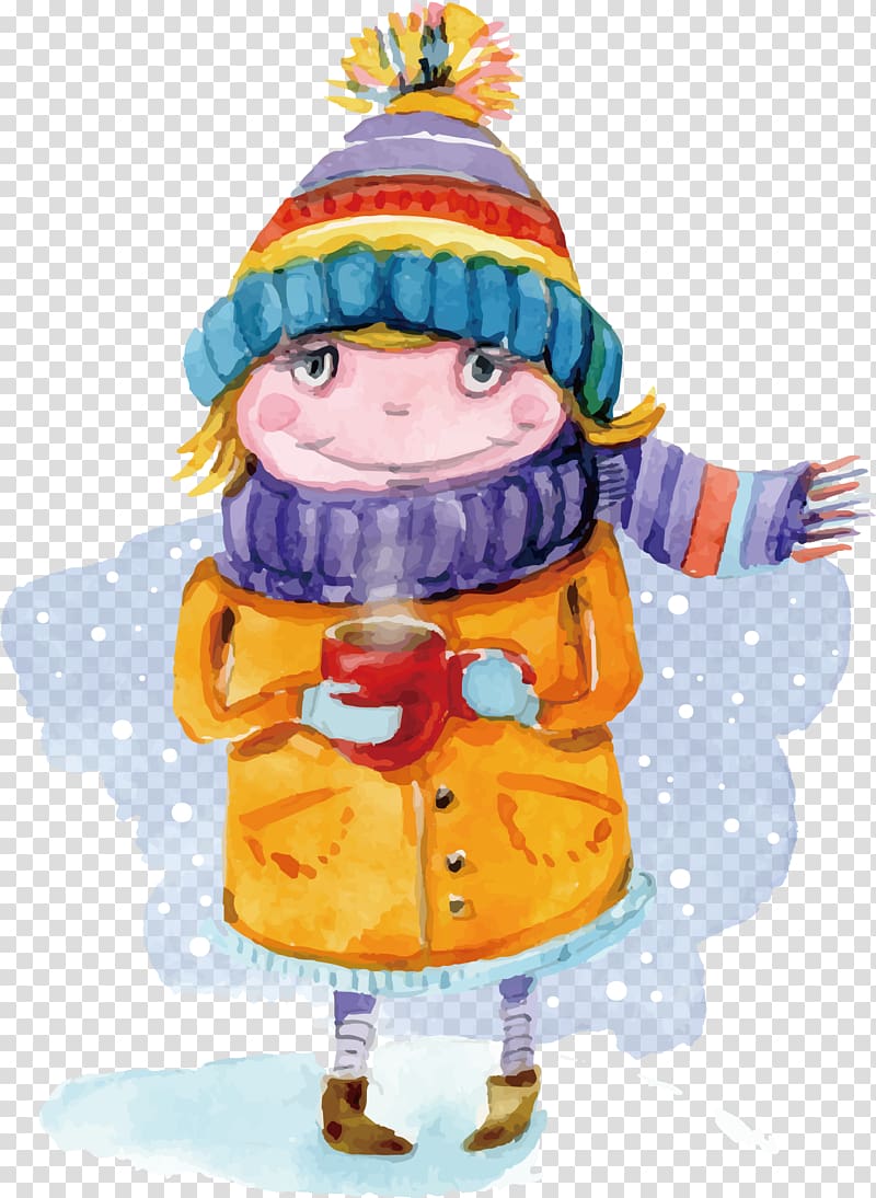 Watercolor painting Winter Child, Hand-painted watercolor winter children transparent background PNG clipart