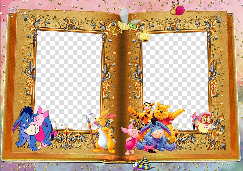 Winnie The Pooh book illustration, Andersens Fairy Tales frame Rapunzel Book, Book frame transparent background PNG clipart