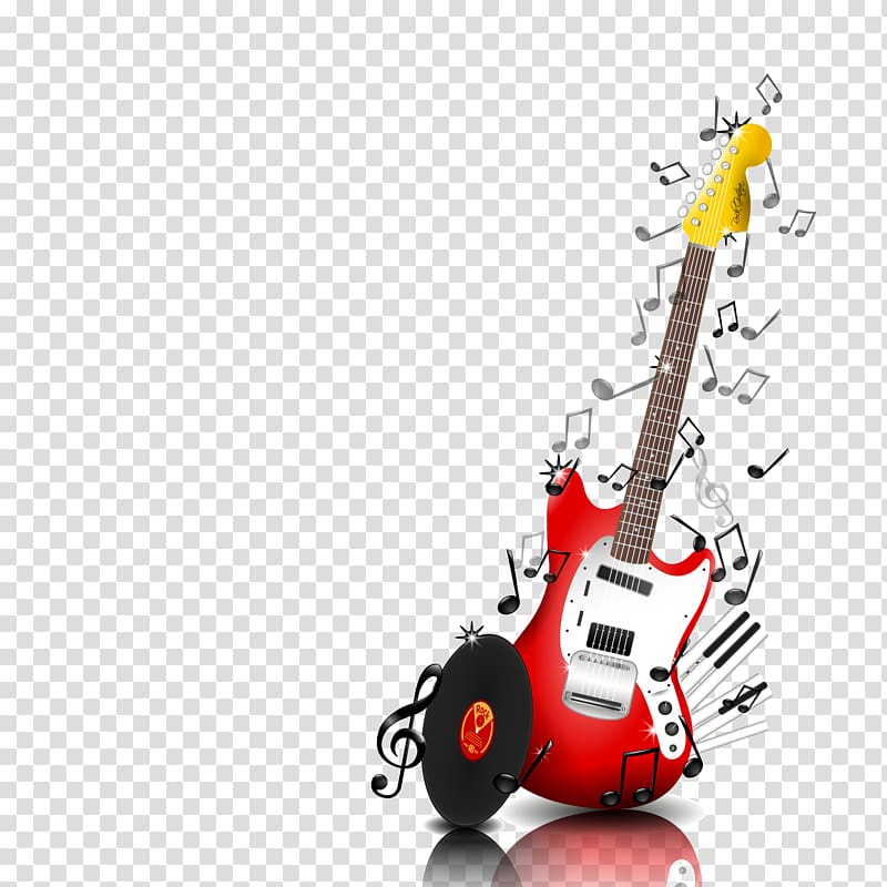 white and red electric guitar art, Bass guitar Musical note Musical instrument Piano, music transparent background PNG clipart