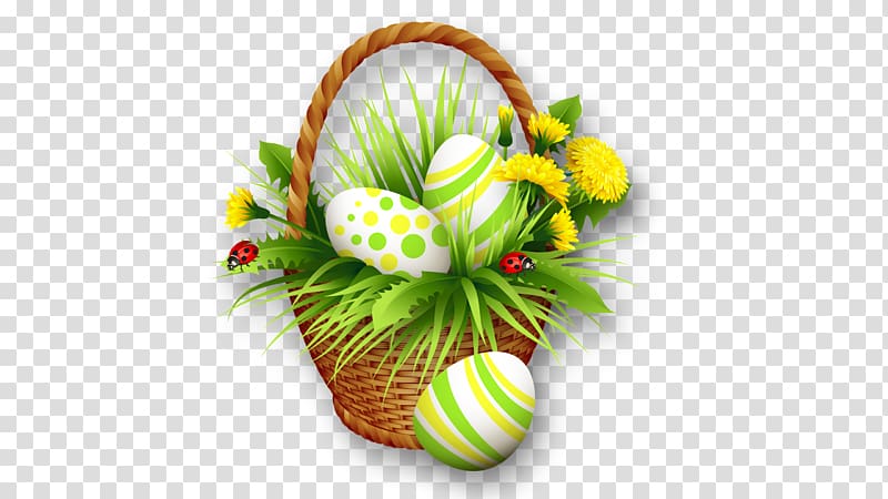 Easter Bunny Easter basket , The basket of eggs and flowers transparent background PNG clipart