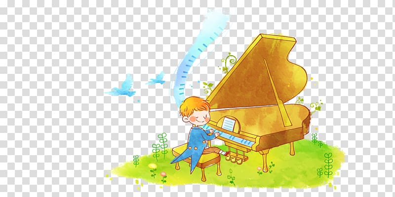 Girls at the Piano Painting Illustration, Piano Little Prince transparent background PNG clipart