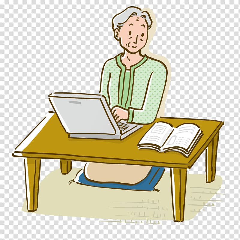 Laptop Illustration, Using a computer elderly transparent background PNG clipart