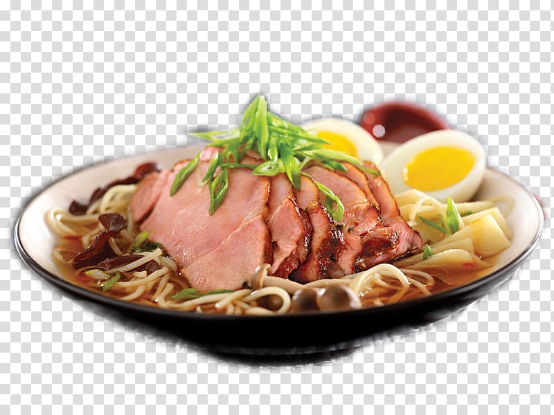 Ramen Japanese Cuisine Soup Recipe Dish, Bacon sour face transparent background PNG clipart