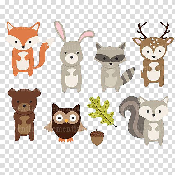 seven assorted-animal illustration, Paper Woodland Animal , Deer, bear and owl leaves transparent background PNG clipart
