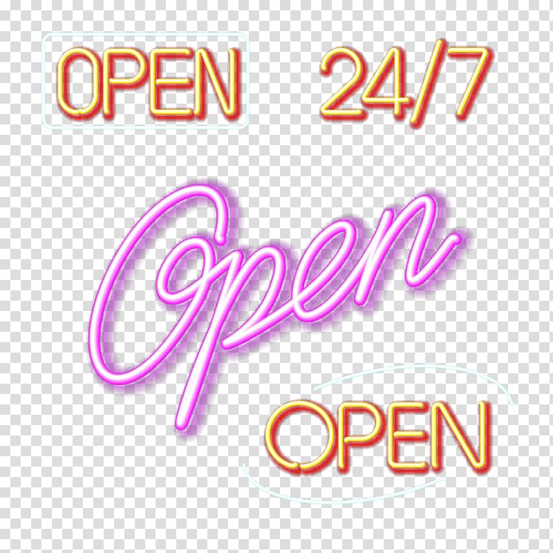 color open neon signboard transparent background PNG clipart