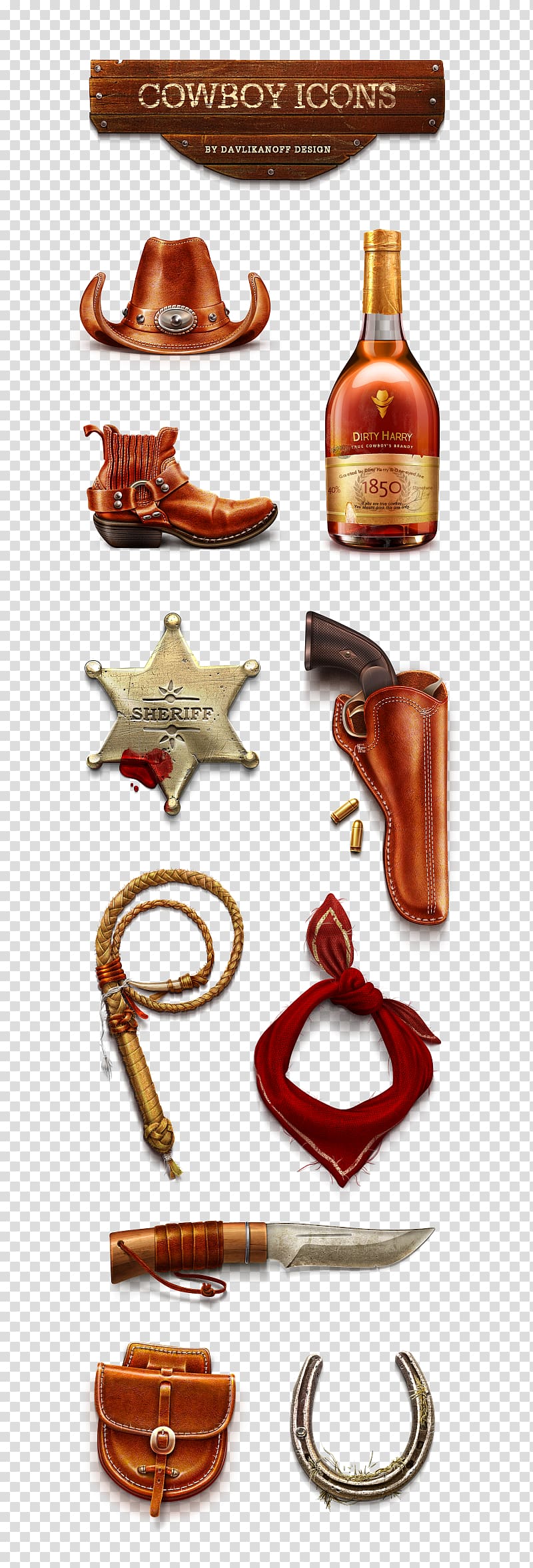 Cowboy boots, hat, pistol, badge, and lasso, Cowboy boot Western Hat, cowboy transparent background PNG clipart