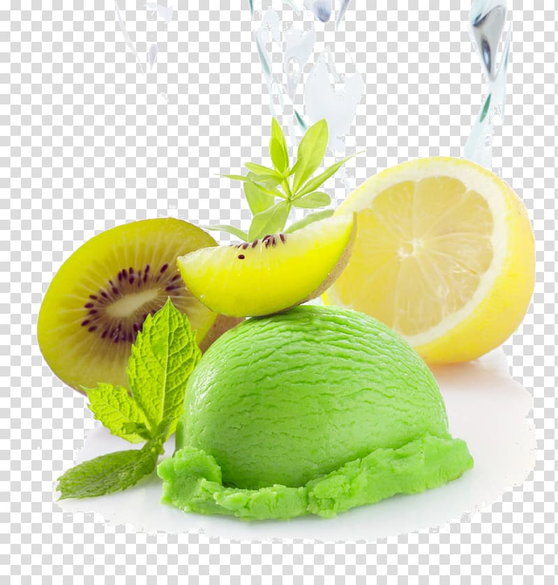Green tea ice cream Kiwifruit Lemon, ice cream transparent background PNG clipart