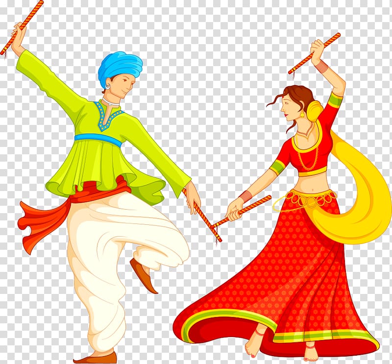 Garba Dandiya Raas , Indian dance , two girl in red and green suits transparent background PNG clipart