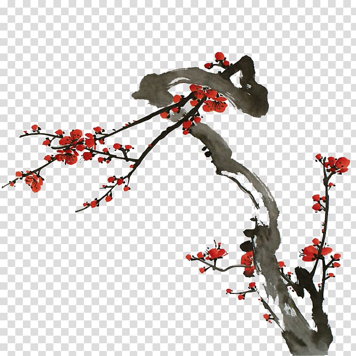 Chinese painting Ink wash painting Plum blossom Bird-and-flower painting, Chinese painting plum blossoms transparent background PNG clipart