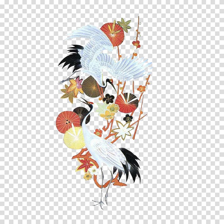 Red-crowned crane Gongbi, Hand-painted crane transparent background PNG clipart
