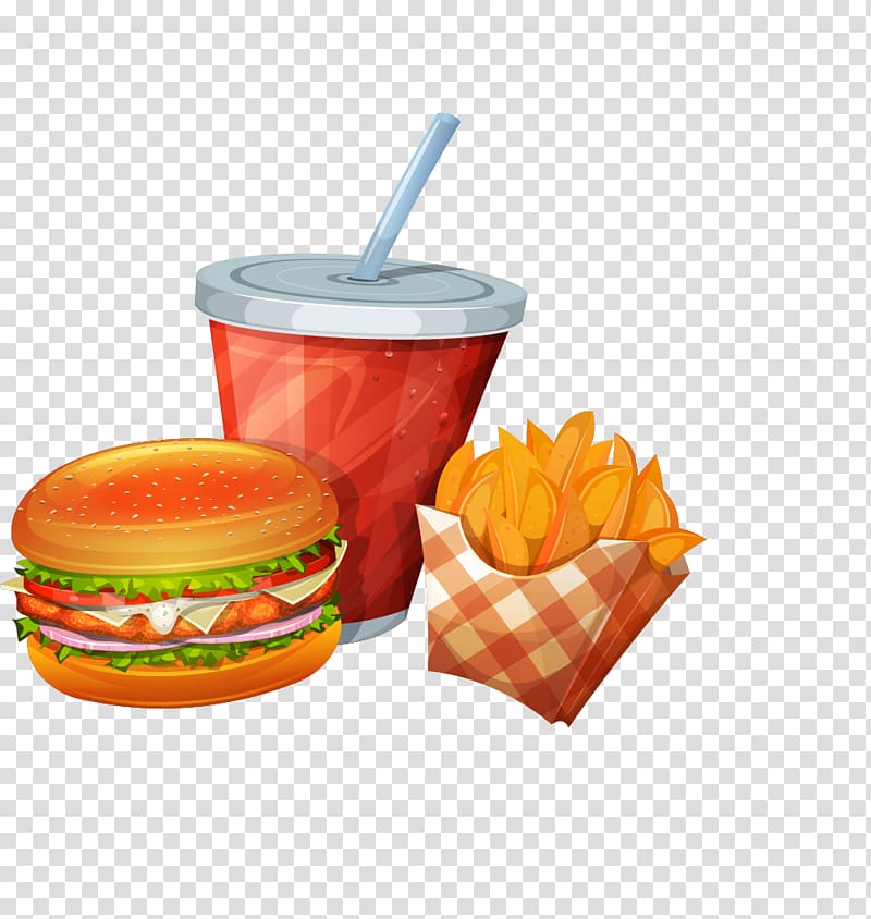 Soft drink Fast food Hamburger French fries Take-out, Cartoon burger cola soda transparent background PNG clipart