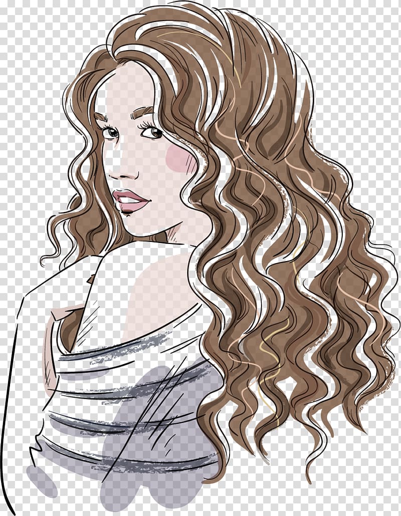 Drawing Hair Sketch, hand-drawn curly girl transparent background PNG clipart