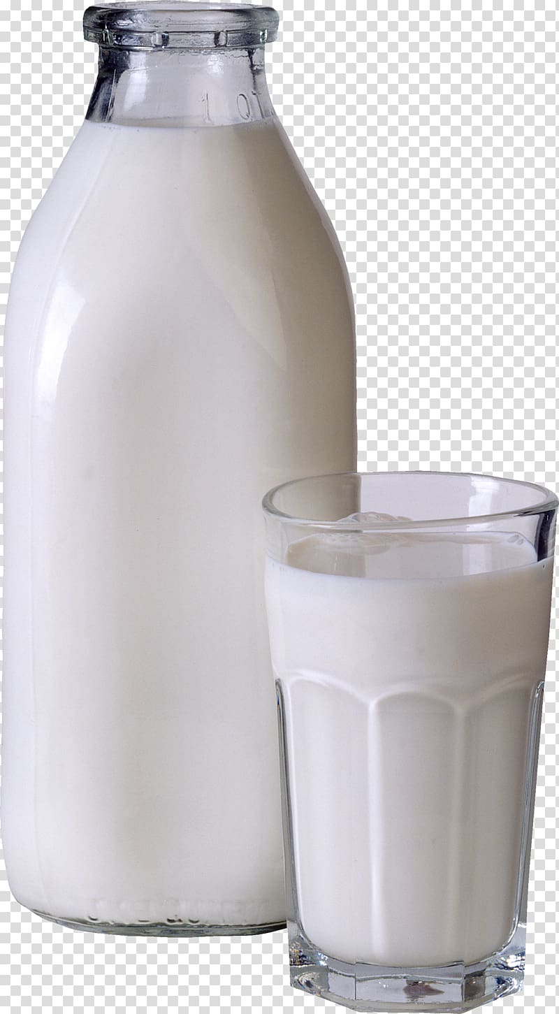 milk bottle near drinking glass, Milk bottle, milk glass bottle transparent background PNG clipart