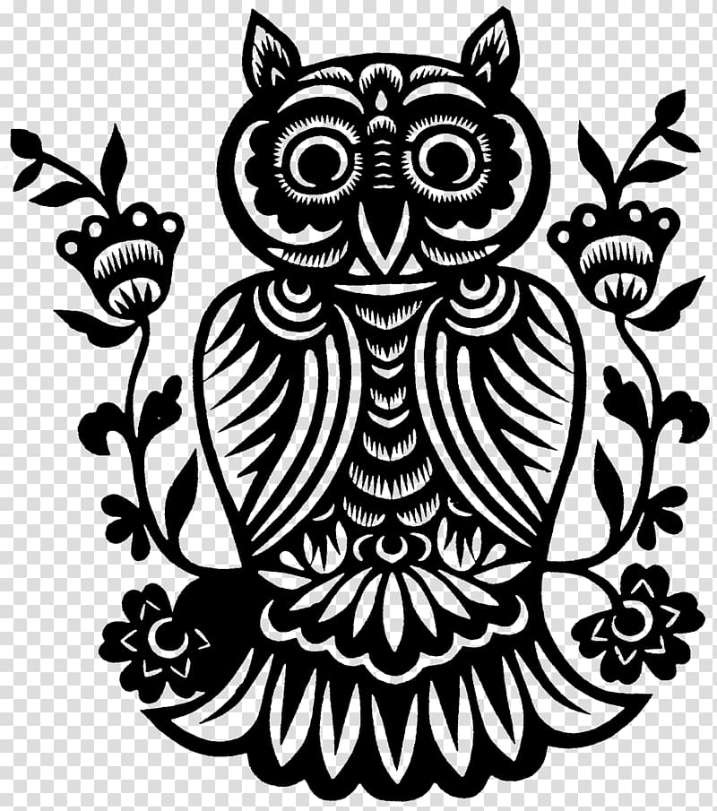 black owl , Owl Folk art Papercutting, owl transparent background PNG clipart