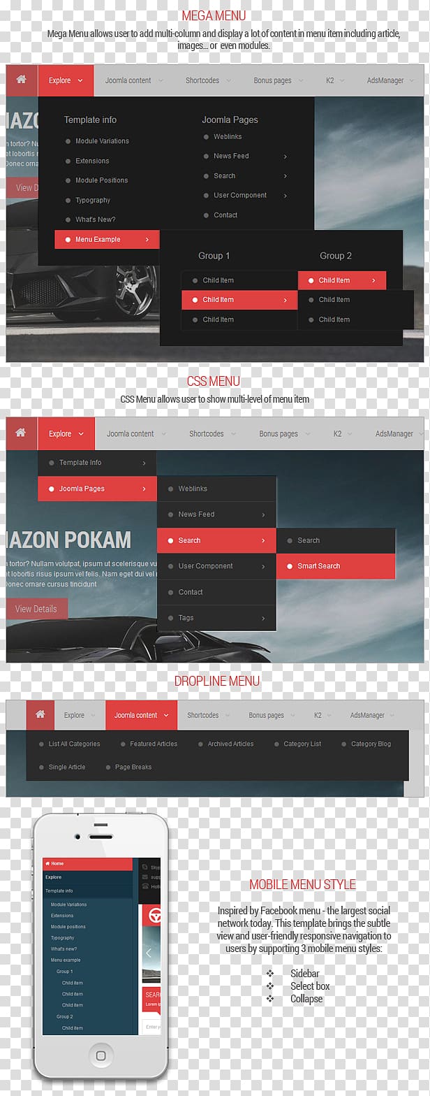 Responsive web design Menu Template Joomla Front-end web development, Classified Ad transparent background PNG clipart