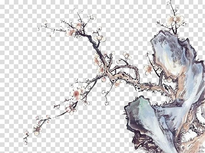 Ink wash painting Chinese painting Bird-and-flower painting Art, Hand painted plants transparent background PNG clipart