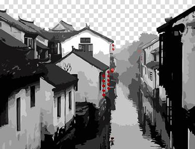 Paint by number Oil painting Oil painting, Water and water Xitang town transparent background PNG clipart