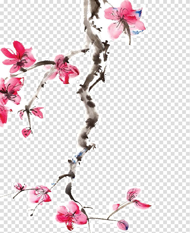 Japan Cherry blossom Ink wash painting, japan transparent background PNG clipart