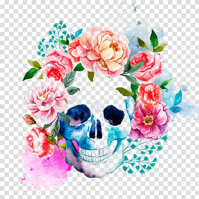 assorted-color flowers and skull illustration, Mexico La Calavera Catrina Skull, Skull transparent background PNG clipart