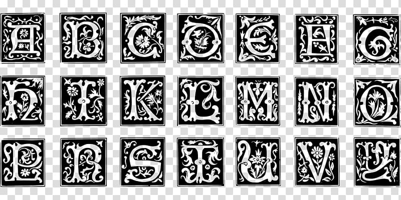Decorative Letters Alphabet Illuminated manuscript, initials transparent background PNG clipart