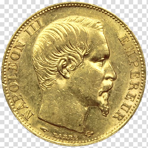 Napoléon Gold coin Franc Belgium, Fifty Dollar Bills Rare transparent background PNG clipart