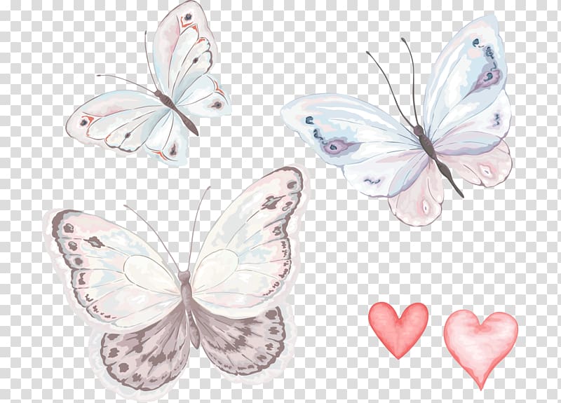 Hand-painted watercolor butterfly fly cartoon, white butterflies illustration transparent background PNG clipart