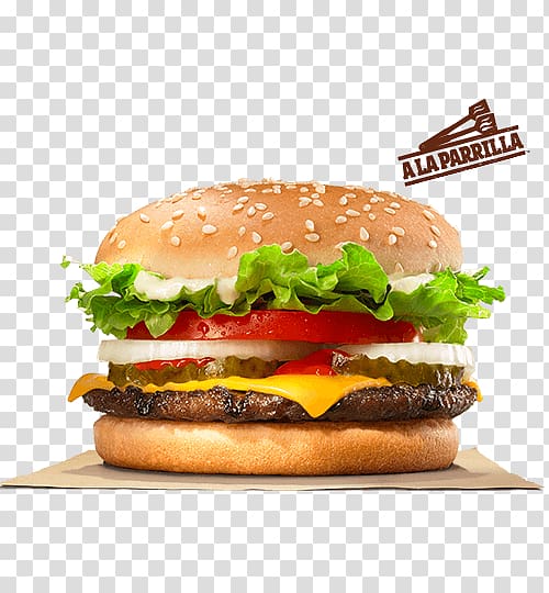 Whopper Hamburger Cheeseburger Chile con queso Big King, burguer Combo transparent background PNG clipart