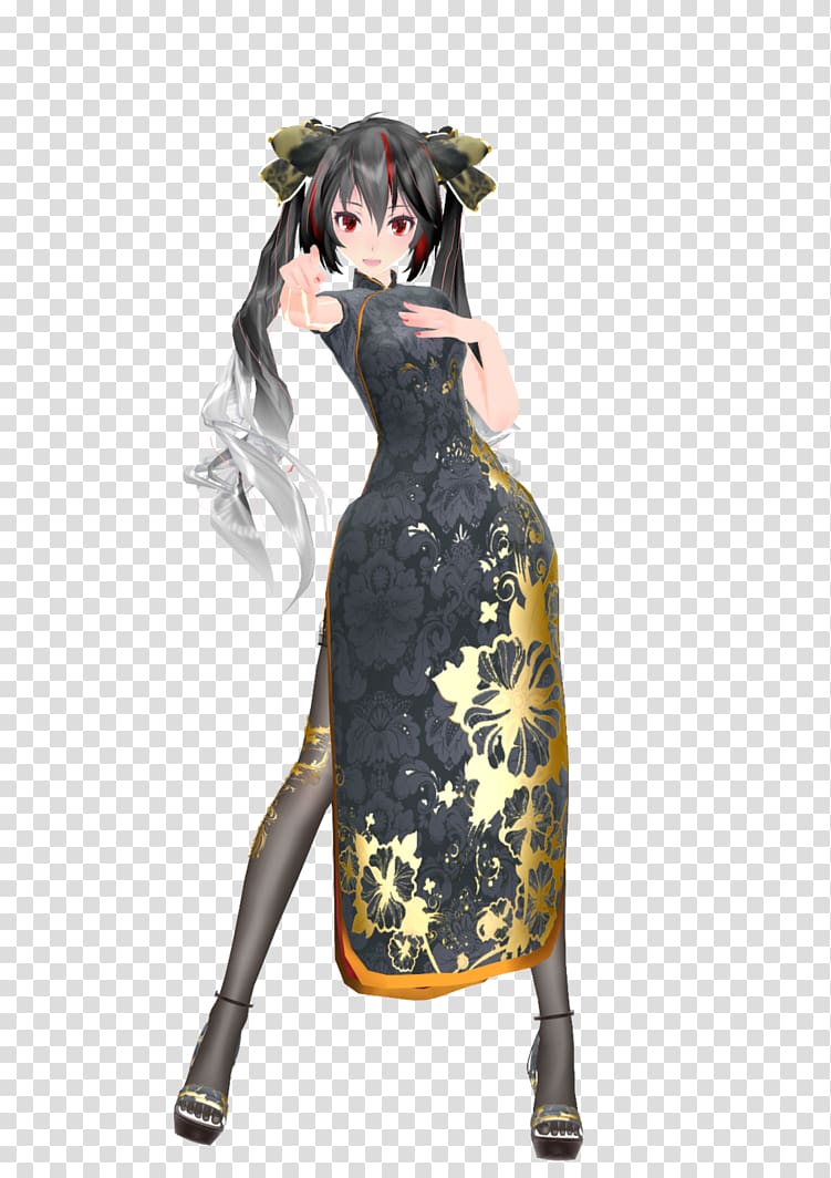 Cheongsam Costume Dress Hatsune Miku Character, China Model transparent background PNG clipart
