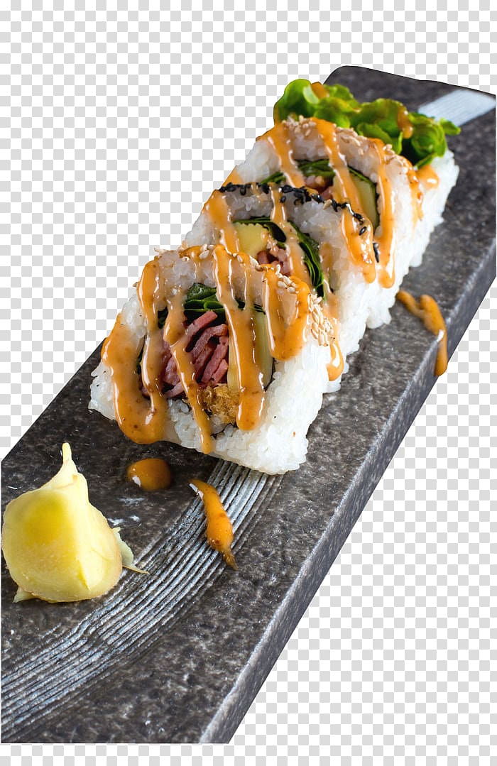 California roll Sushi Bacon Gimbap Chicken fingers, Bacon intimate sushi transparent background PNG clipart