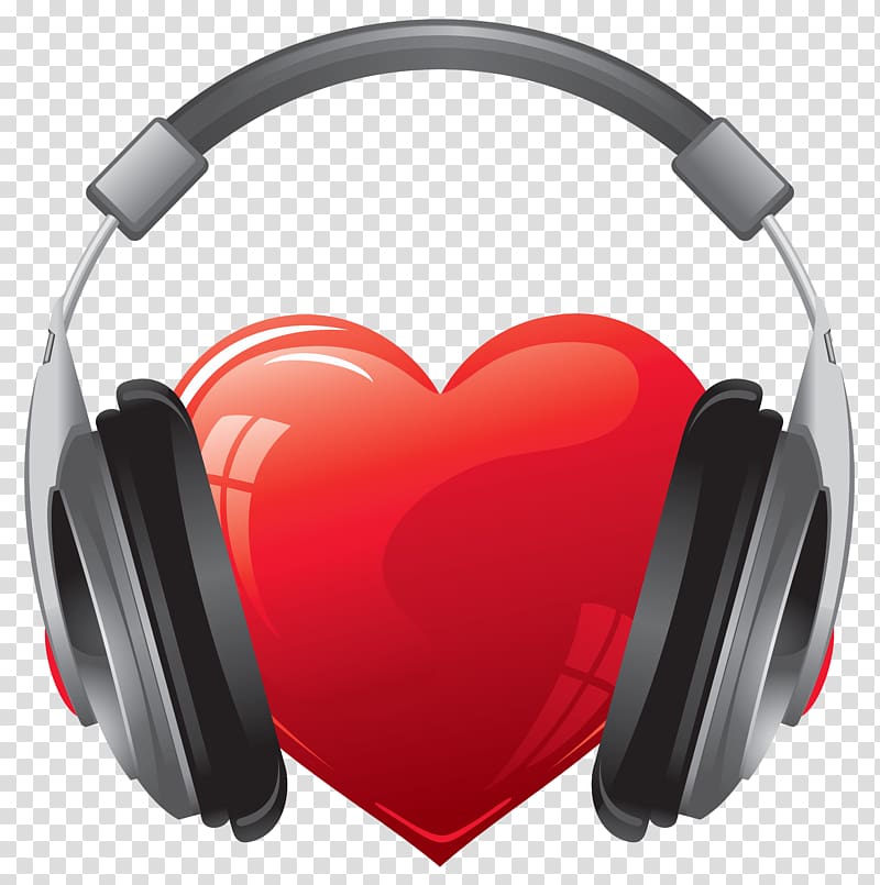 black headphones with heart, Headphones Heart , Heart with Headphones transparent background PNG clipart
