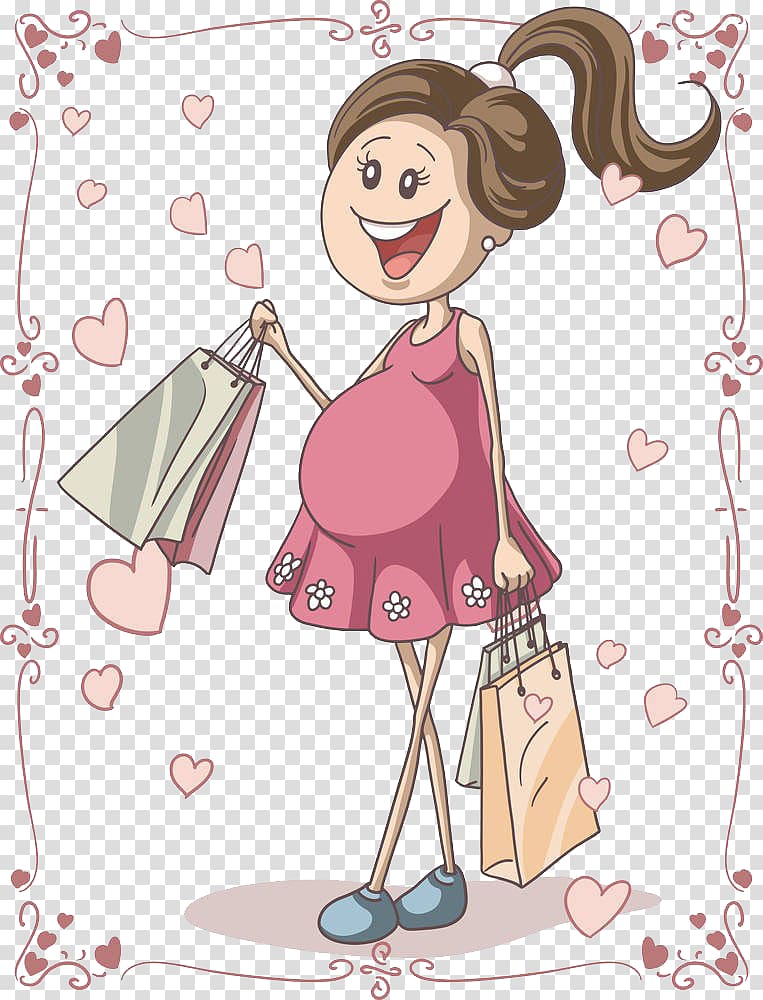 Woman on shopping illustration, Pregnancy Cartoon Drawing Illustration,  Shopping for pregnant women transparent background PNG clipart | HiClipart