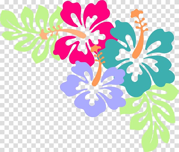 red, teal, and pink floral, Hawaiian Flower , peach flowers transparent background PNG clipart