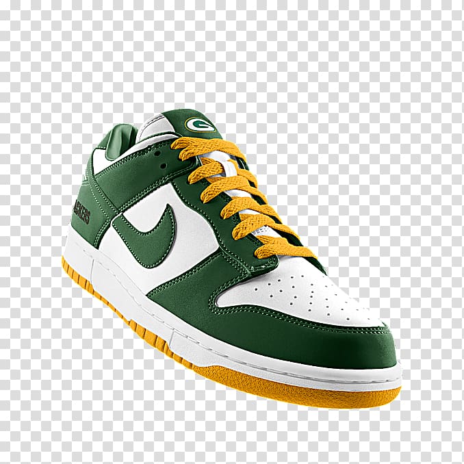 Green Bay Packers NFL Nike Dunk Sports shoes, NFL transparent background PNG clipart