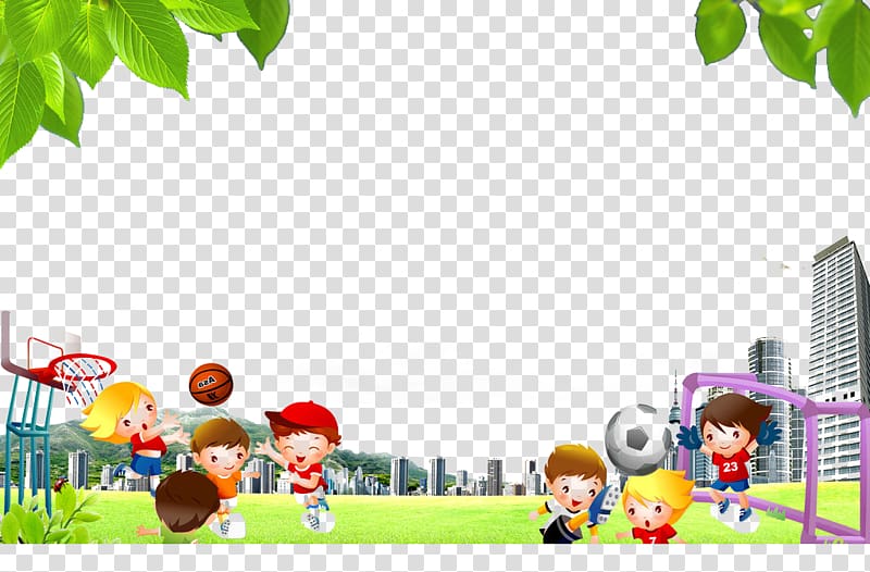 kids playing in field illustration, Basketball Football, Kids basketball football cartoon transparent background PNG clipart