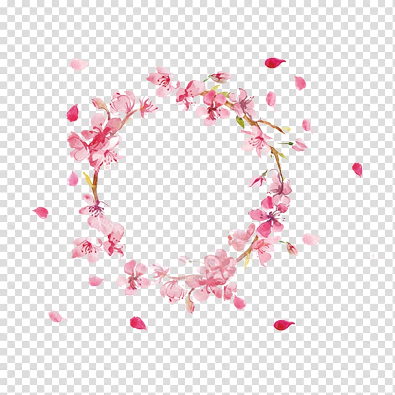 pink cherry blossoms wreath painting, Aesthetics Wreath, Aesthetic Garland transparent background PNG clipart