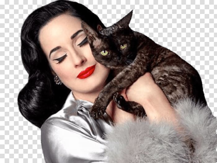 woman carrying tortoiseshell cat, Dita Von Teese With Cat transparent background PNG clipart