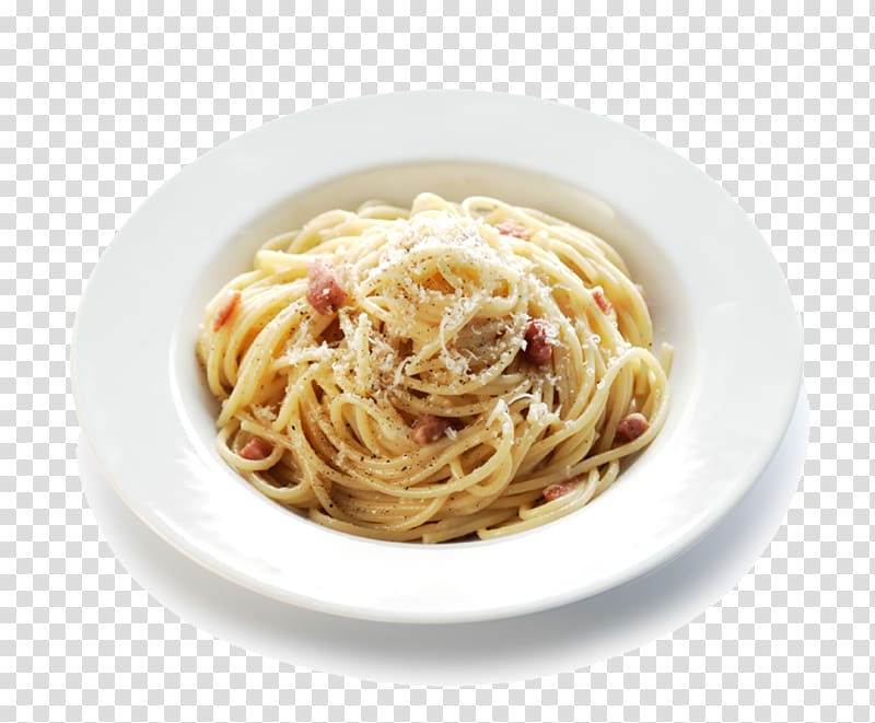 pasta dish on plate, Carbonara Italian cuisine Pasta Spaghetti alla puttanesca Al dente, spaghetti transparent background PNG clipart
