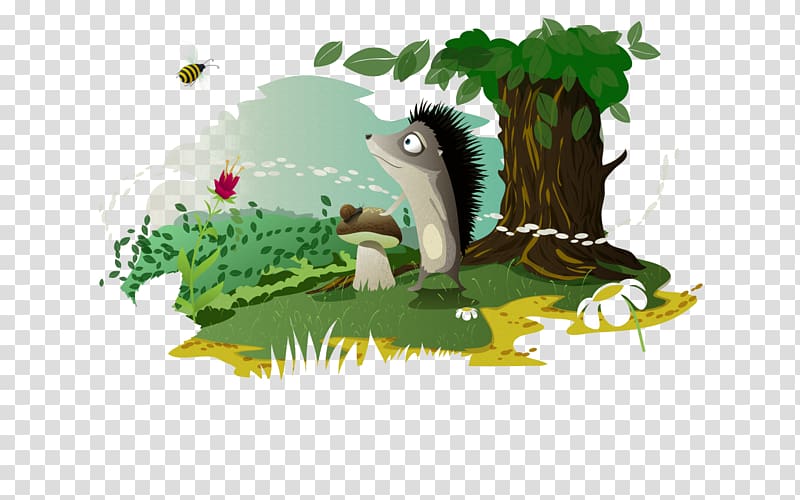 Calendar September Desktop environment Desktop computer , Hand-painted cartoon hedgehog and trees transparent background PNG clipart