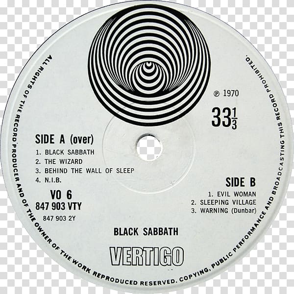 Black Sabbath Vertigo Records Paranoid Compact disc Phonograph record, text labels transparent background PNG clipart