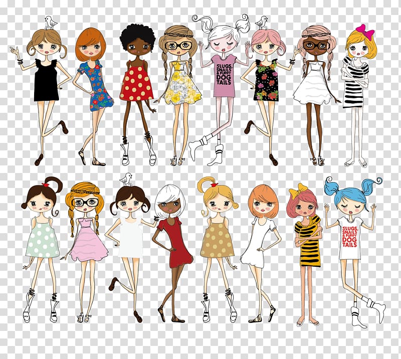 girls wearing assorted clothes illustration, Fashion illustration Cartoon Illustration, Fashion Girls transparent background PNG clipart