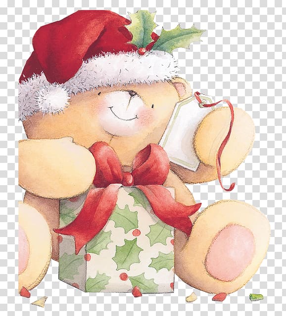 Bear Christmas card Santa Claus Forever Friends, bear transparent background PNG clipart