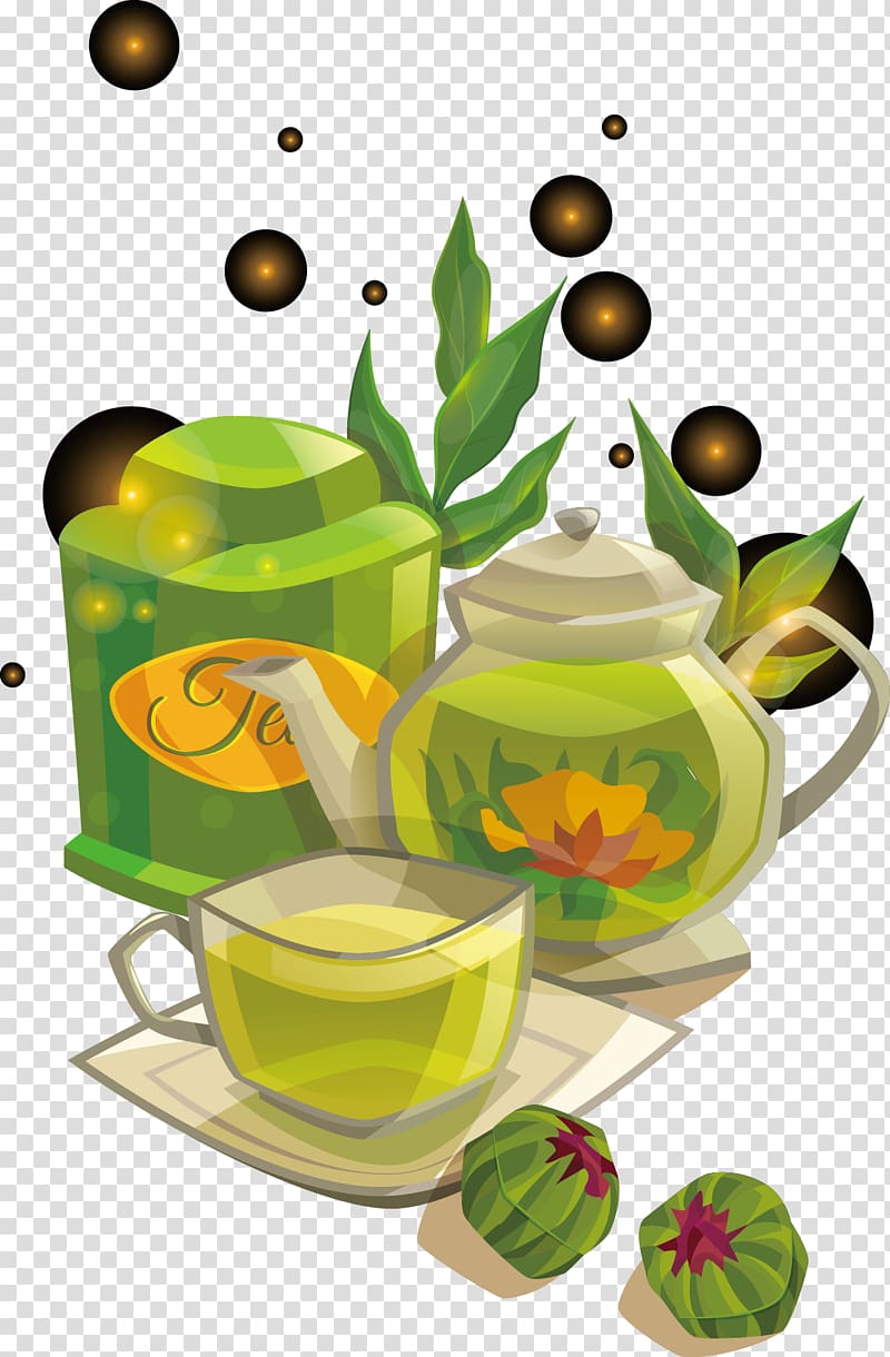 Green tea Coffee cup Teapot, Fresh green tea transparent background PNG clipart