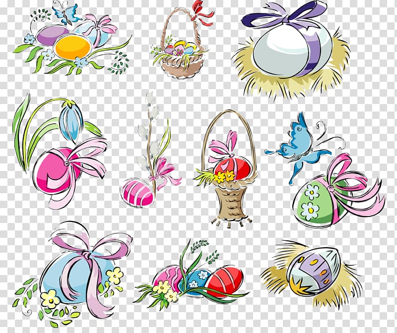 Easter egg Drawing Holiday Pencil, Flower baskets and eggs transparent background PNG clipart